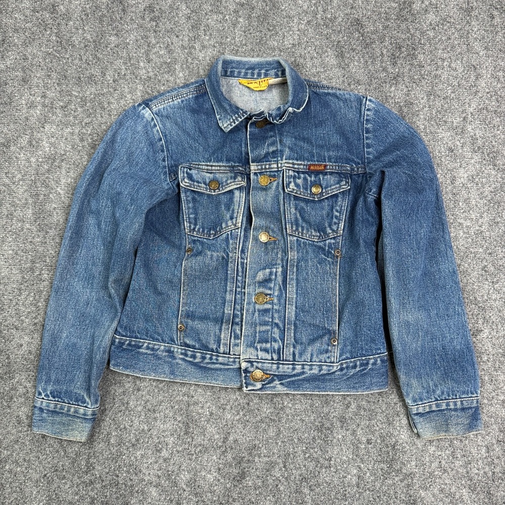 Vintage Rustler Denim Trucker Jacket Size Large Blue 13oz Made USA Western 80s